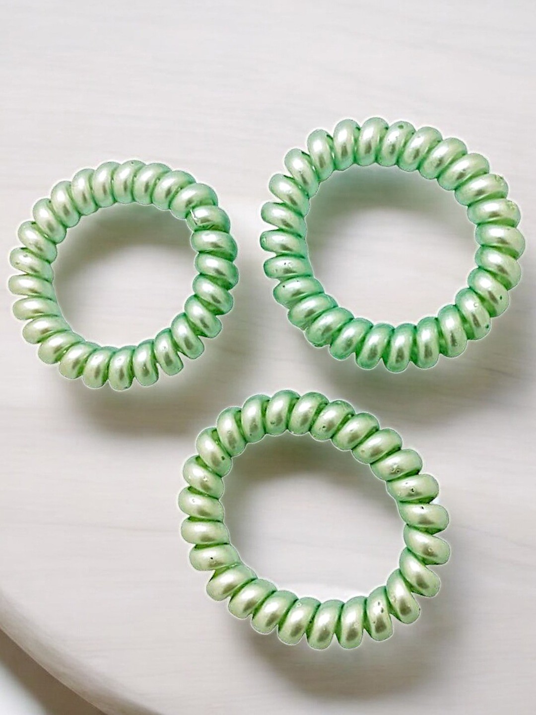 

9blings Girls Set of 3 Spiral Ponytail Holders, Green