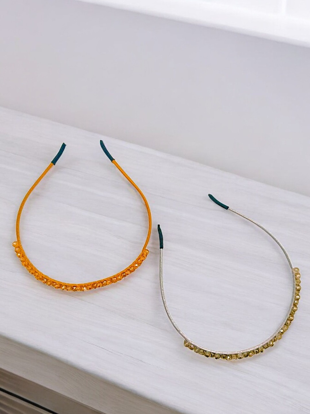 

9blings Girls Set of 2 Beaded Hairband, Orange