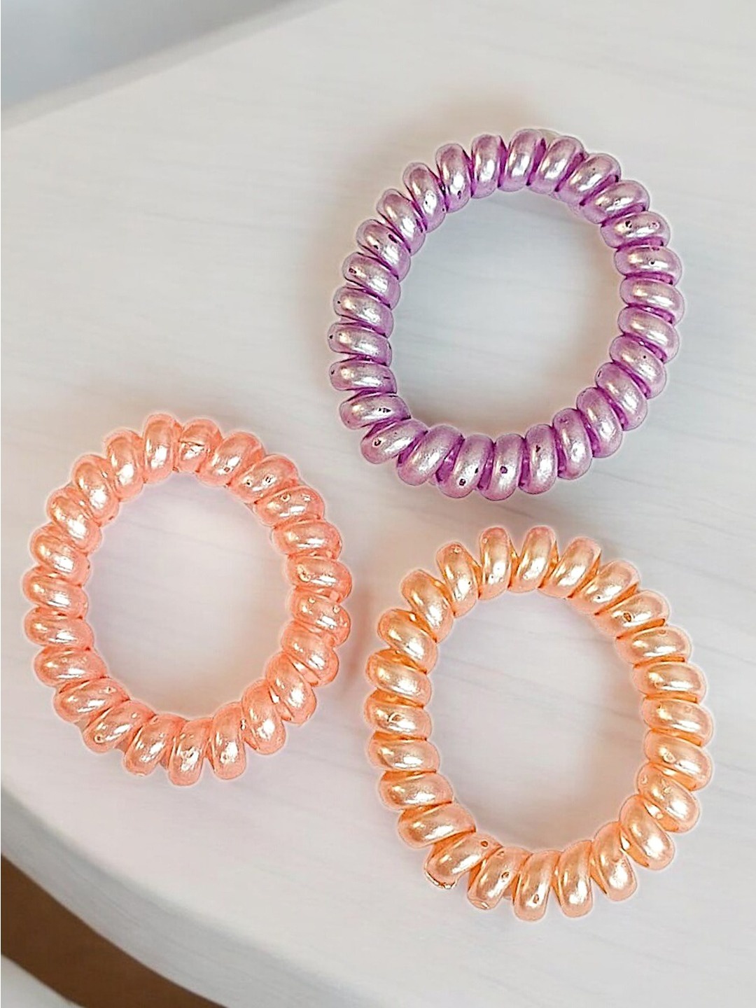 

9blings Girls Set of 3 Spiral Ponytail Holders, Peach