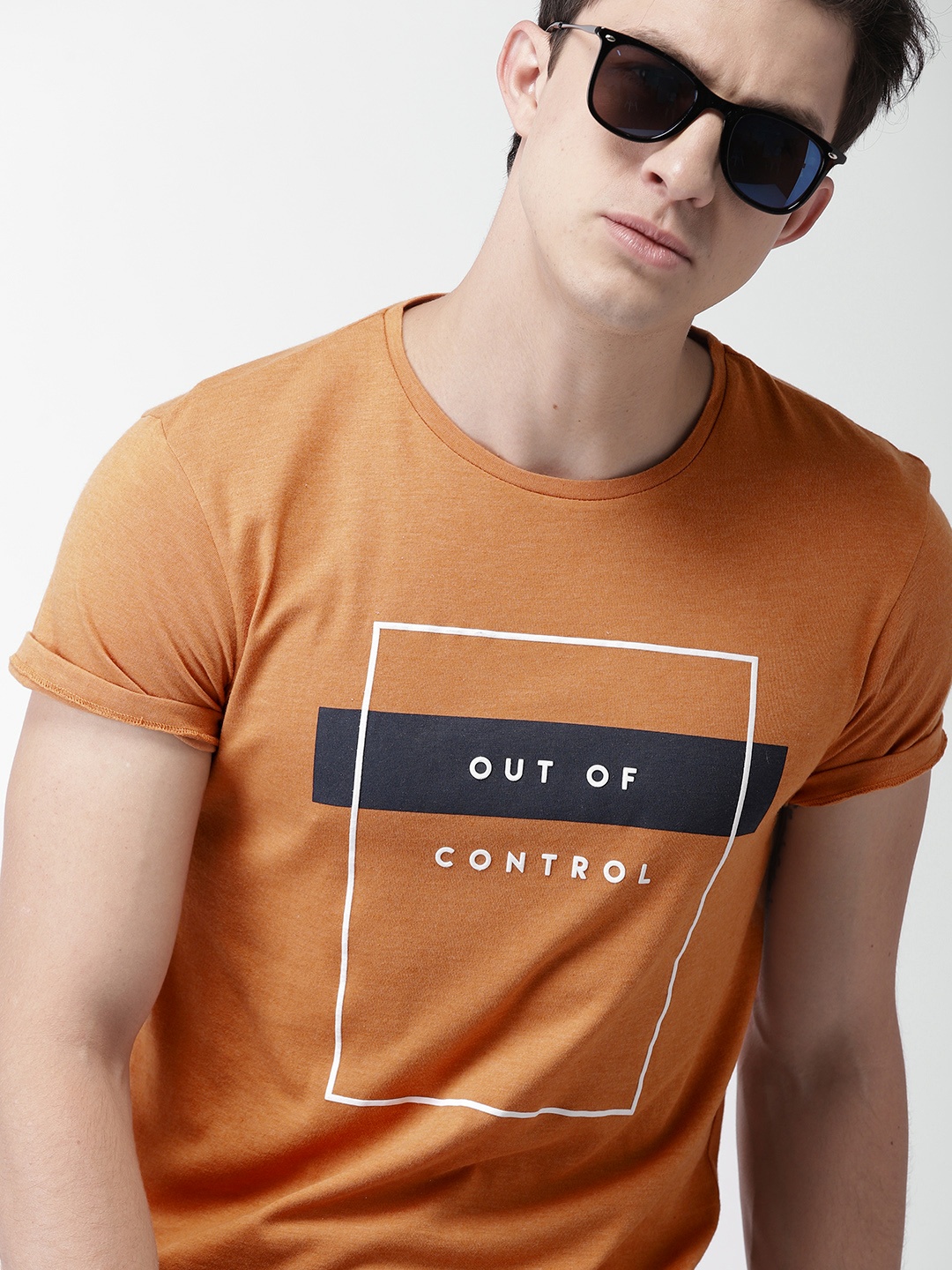 

Mast & Harbour Men Orange Printed Round Neck T-shirt