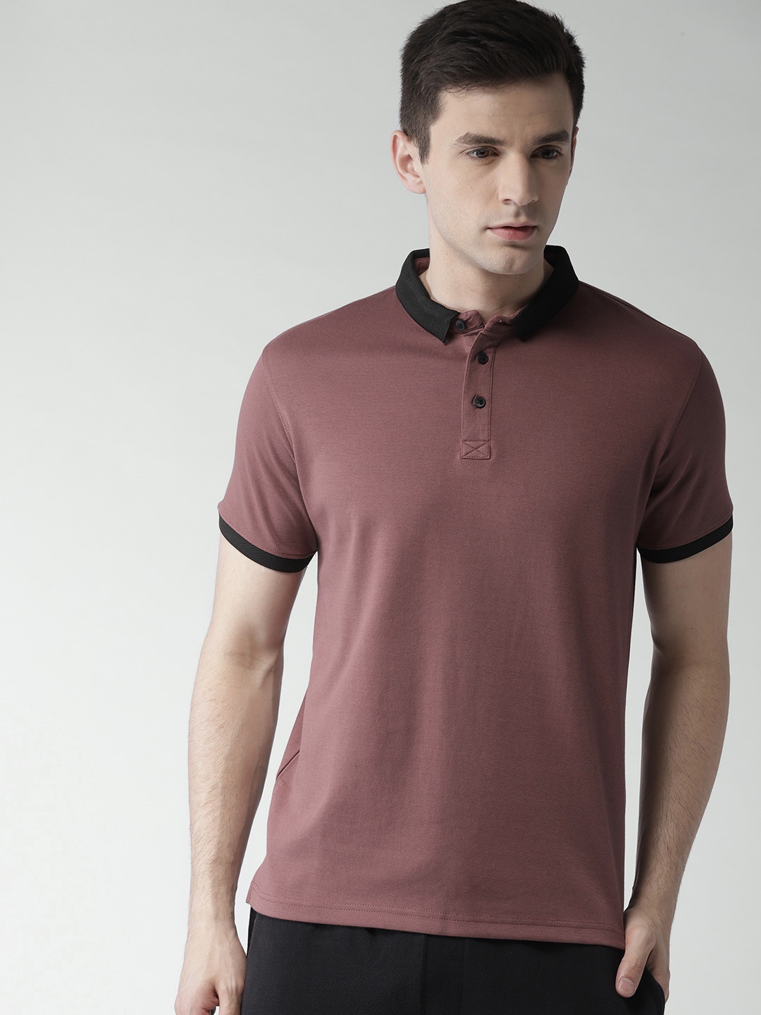 

Mast & Harbour Men Burgundy Solid Polo Collar T-shirt