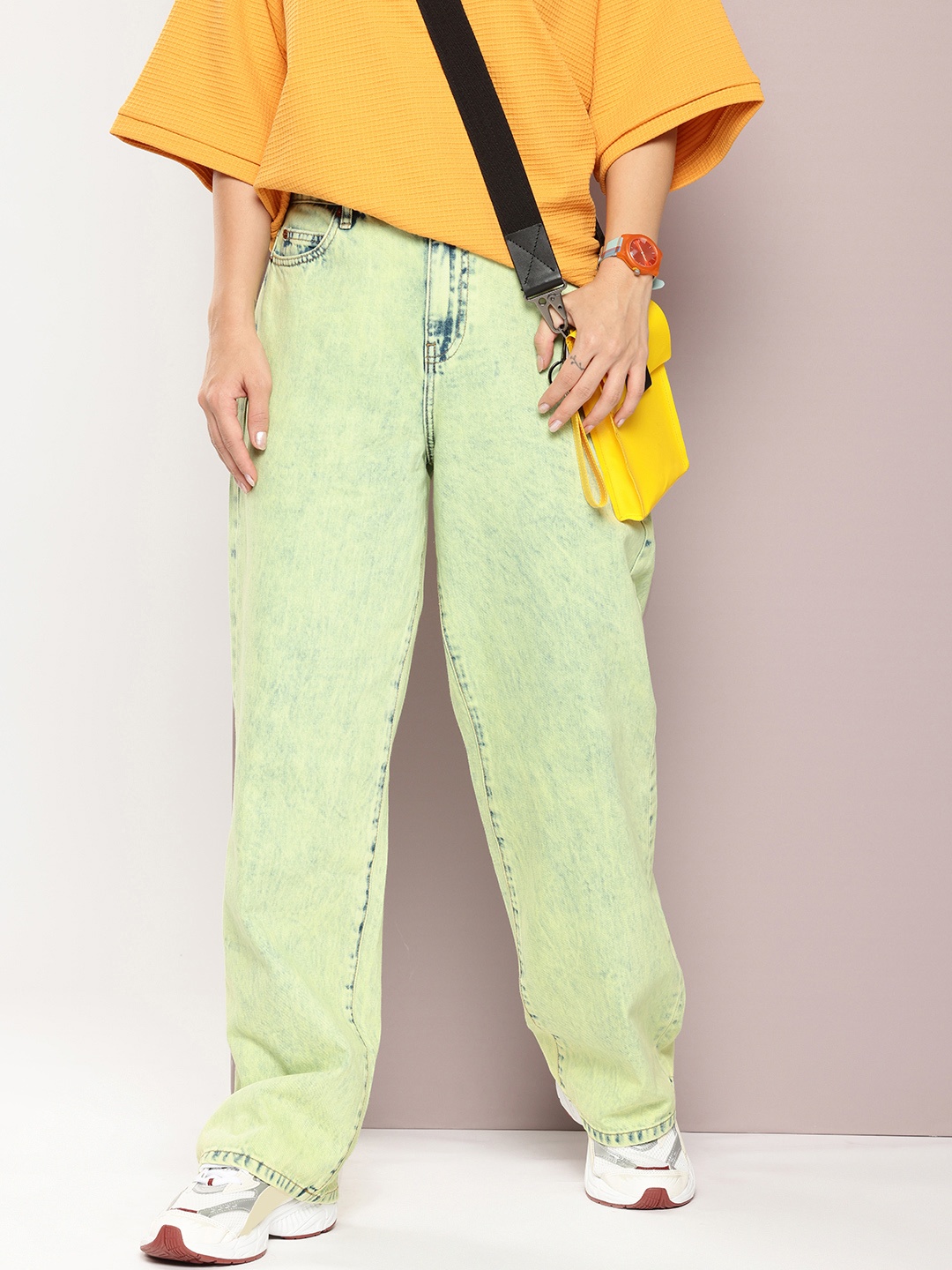 

DILLINGER Loose Relaxed Fit Acid Wash Jeans, Green