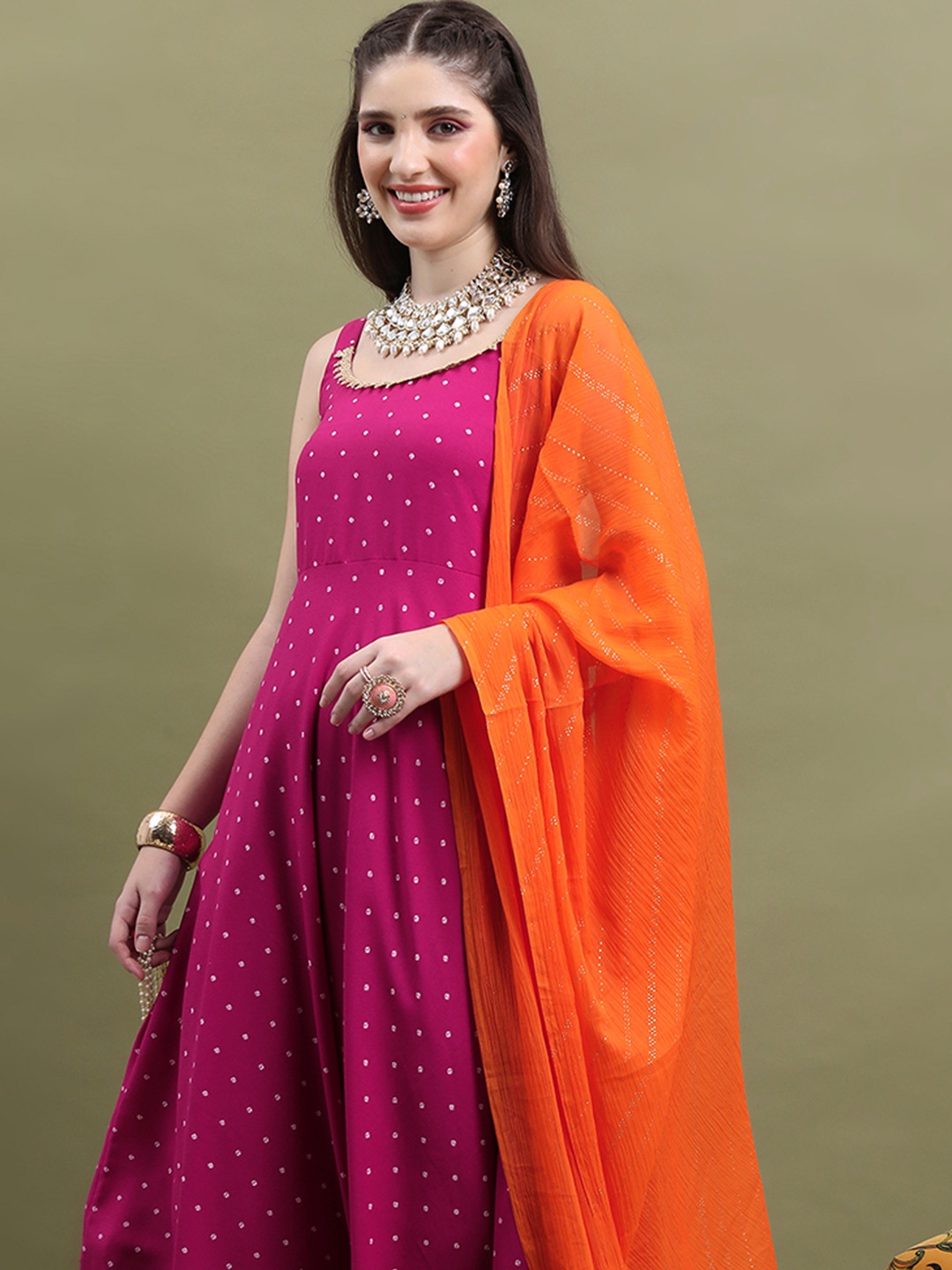 

Vishudh Geometric Printed Kurta with Palazzos & Dupatta, Magenta