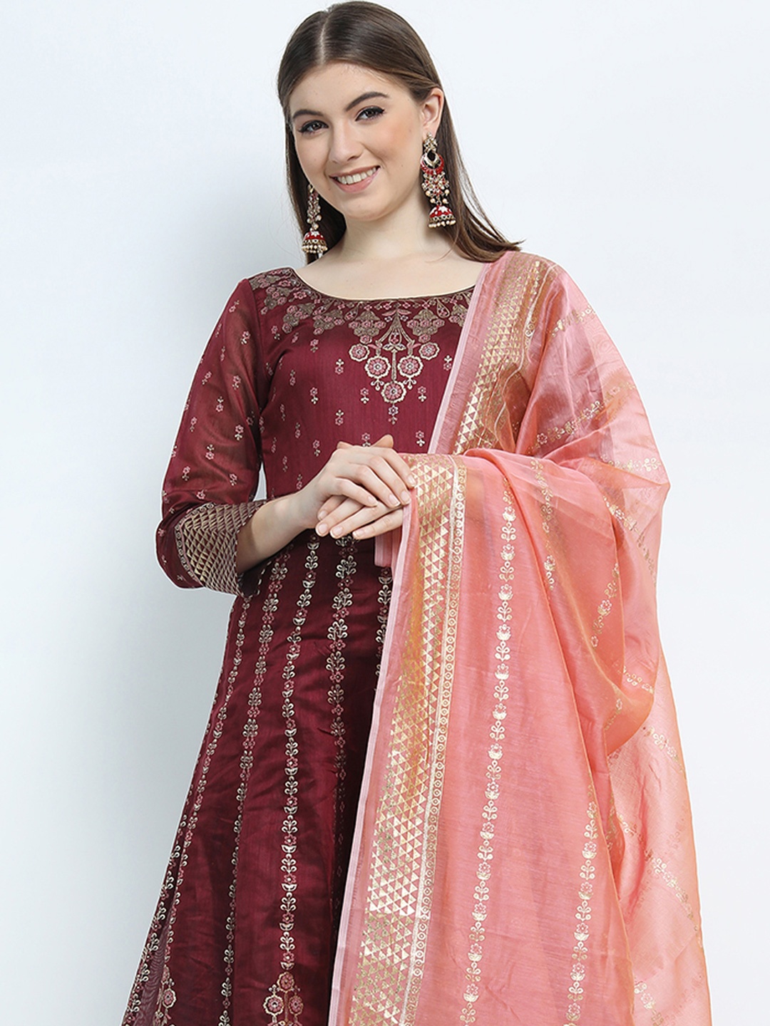 

Vishudh Ethnic Motifs Printed A-Line Maxi Dress, Maroon