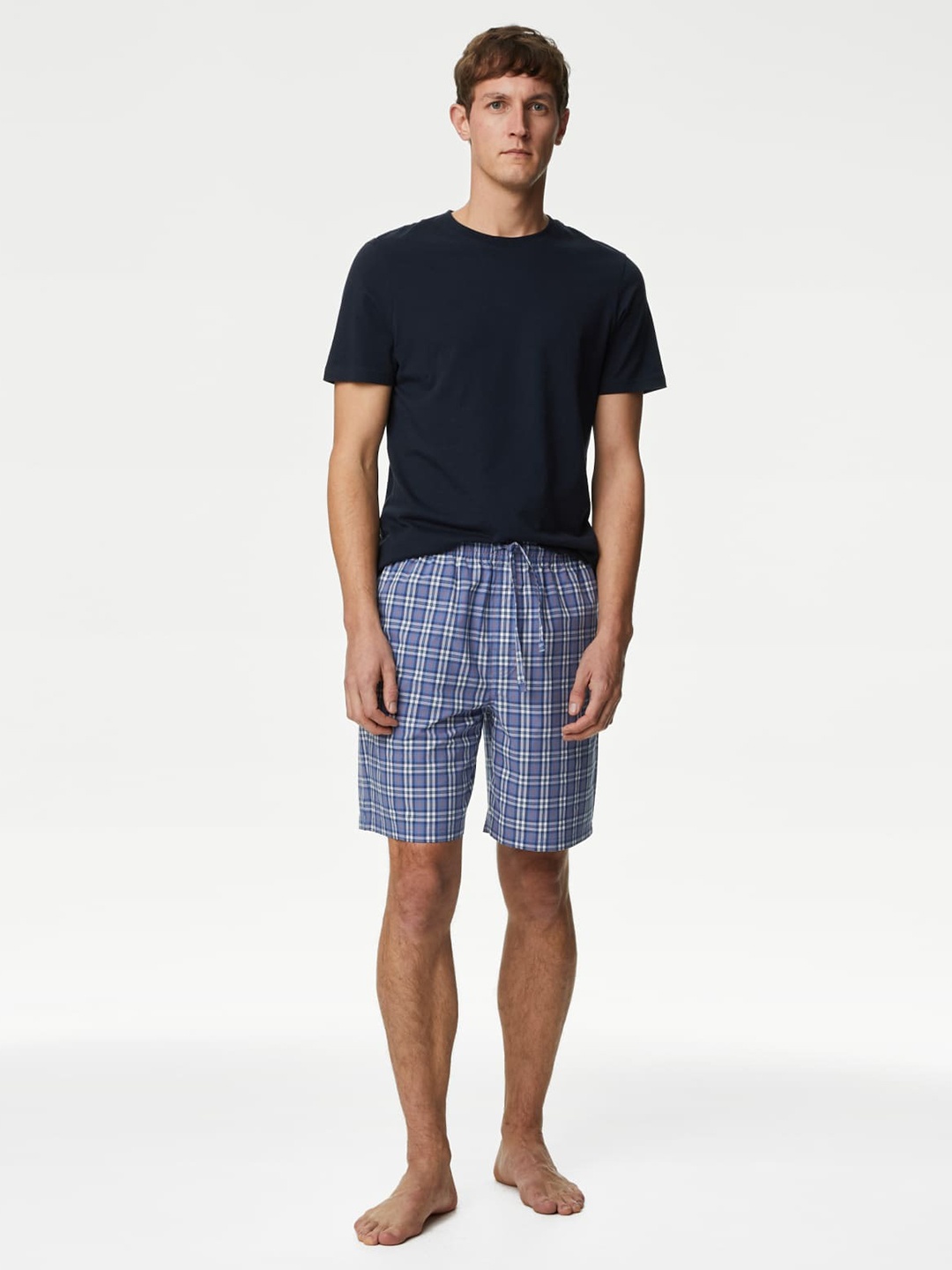 

Marks & Spencer Men Checked Lounge Shorts, Blue