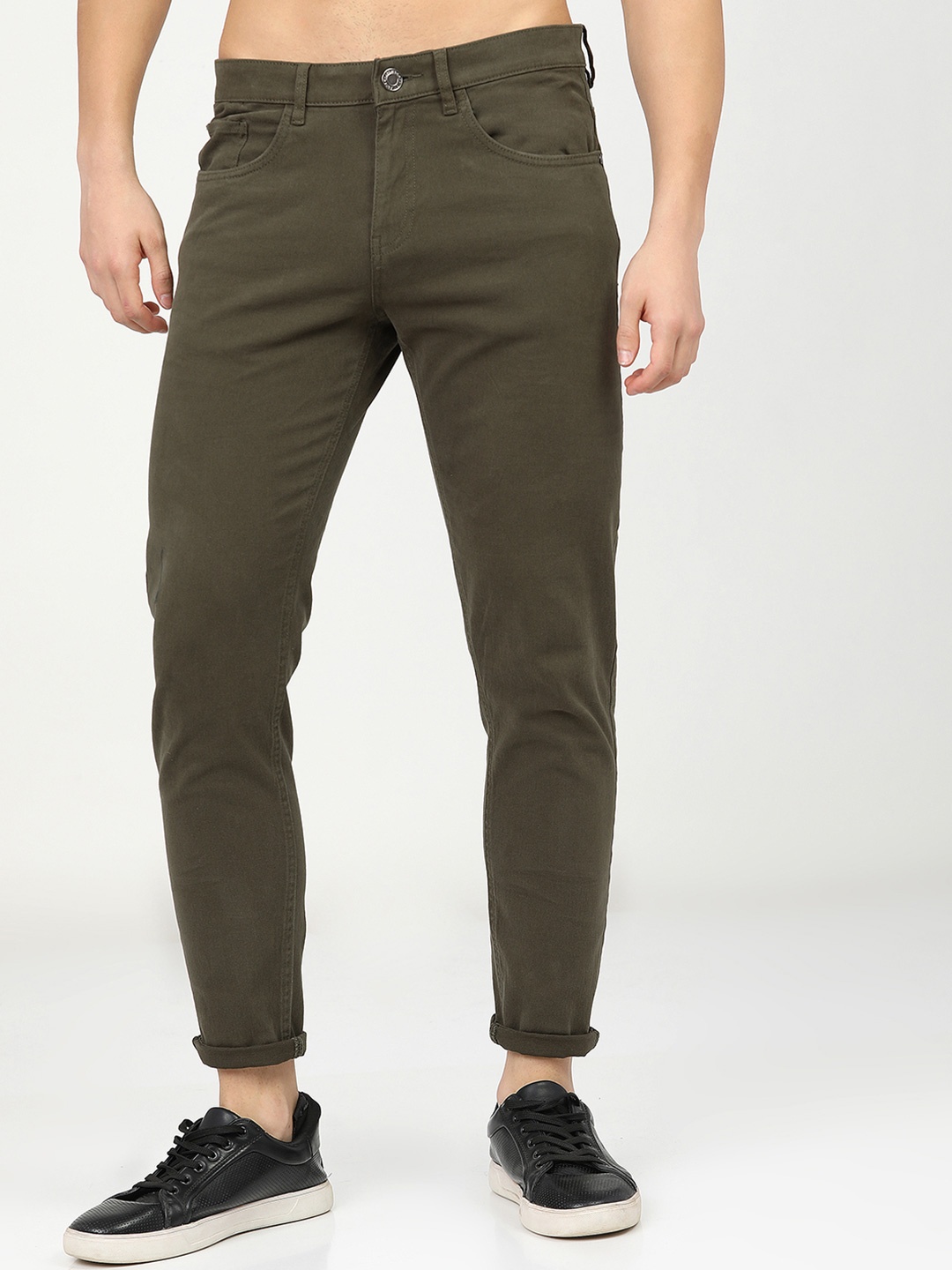 

HIGHLANDER Men Tapered Fit Chinos Trousers, Olive
