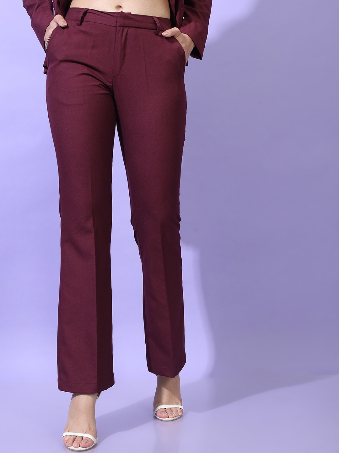 

Tokyo Talkies Women Straight Fit Trousers, Burgundy