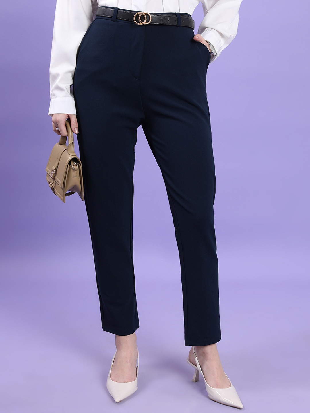 

Tokyo Talkies Women Slim Fit Trousers, Navy blue