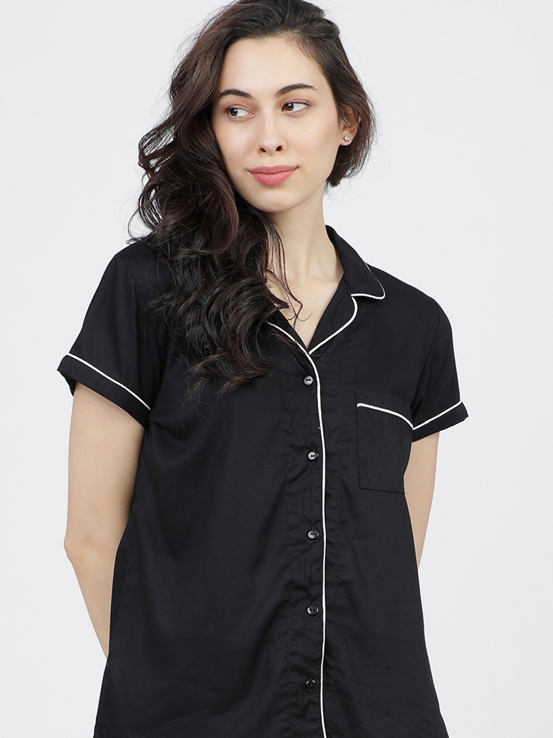 

Tokyo Talkies Womens Solid Sleep Shirt, Black