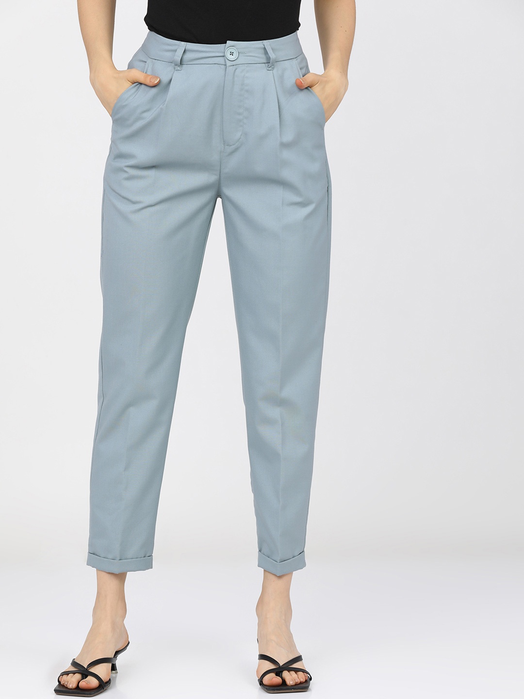 

Tokyo Talkies Women Solid Tapered Fit Trousers, Blue