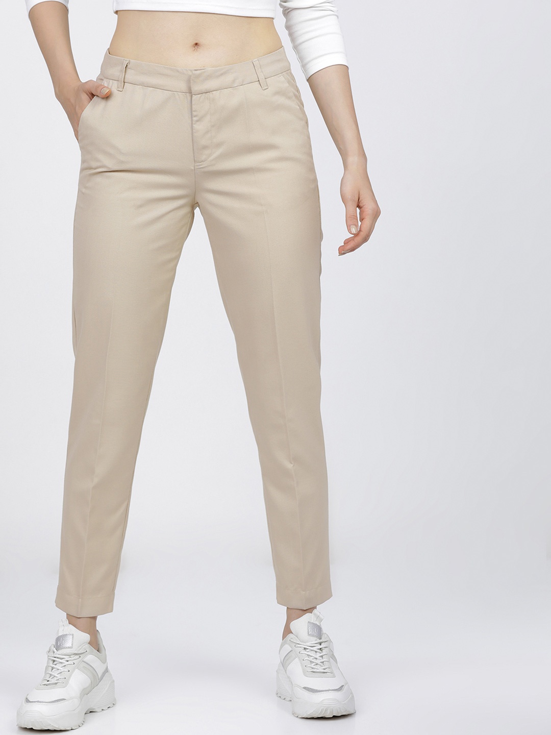 

Tokyo Talkies Women Slim Fit Formal Trousers, Beige