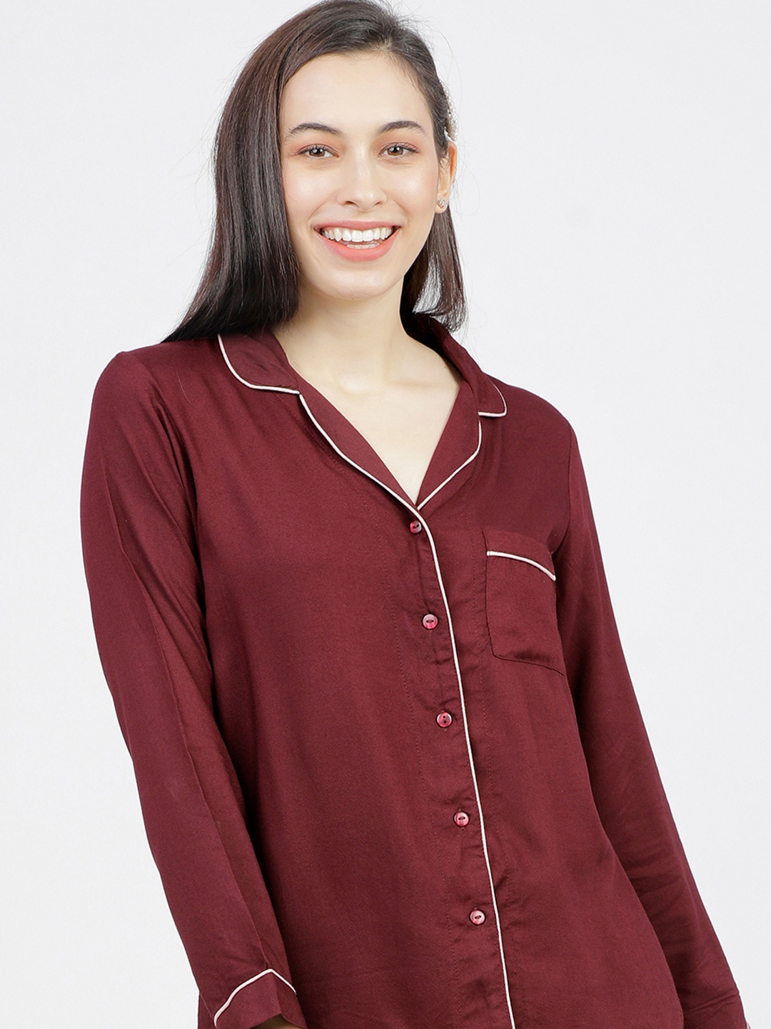 

Tokyo Talkies Womens Solid Sleep Shirt, Burgundy