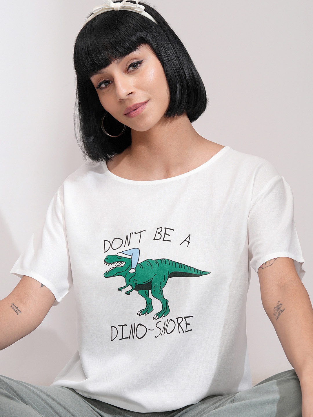 

Tokyo Talkies Women Graphic Printed Round Neck T-shirt, White