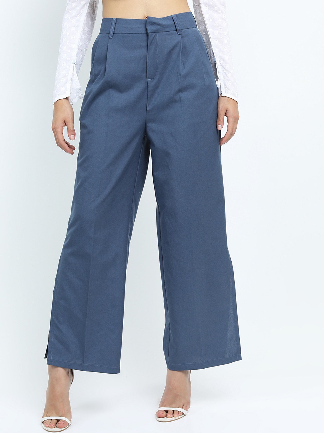 

Tokyo Talkies Women Straight Fit Wide Leg Trousers, Blue