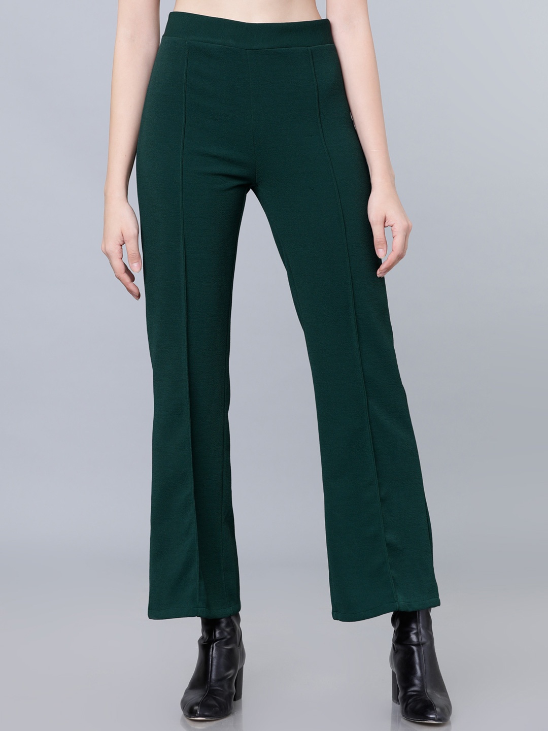 

Tokyo Talkies Women Printed Flared Trousers, Green