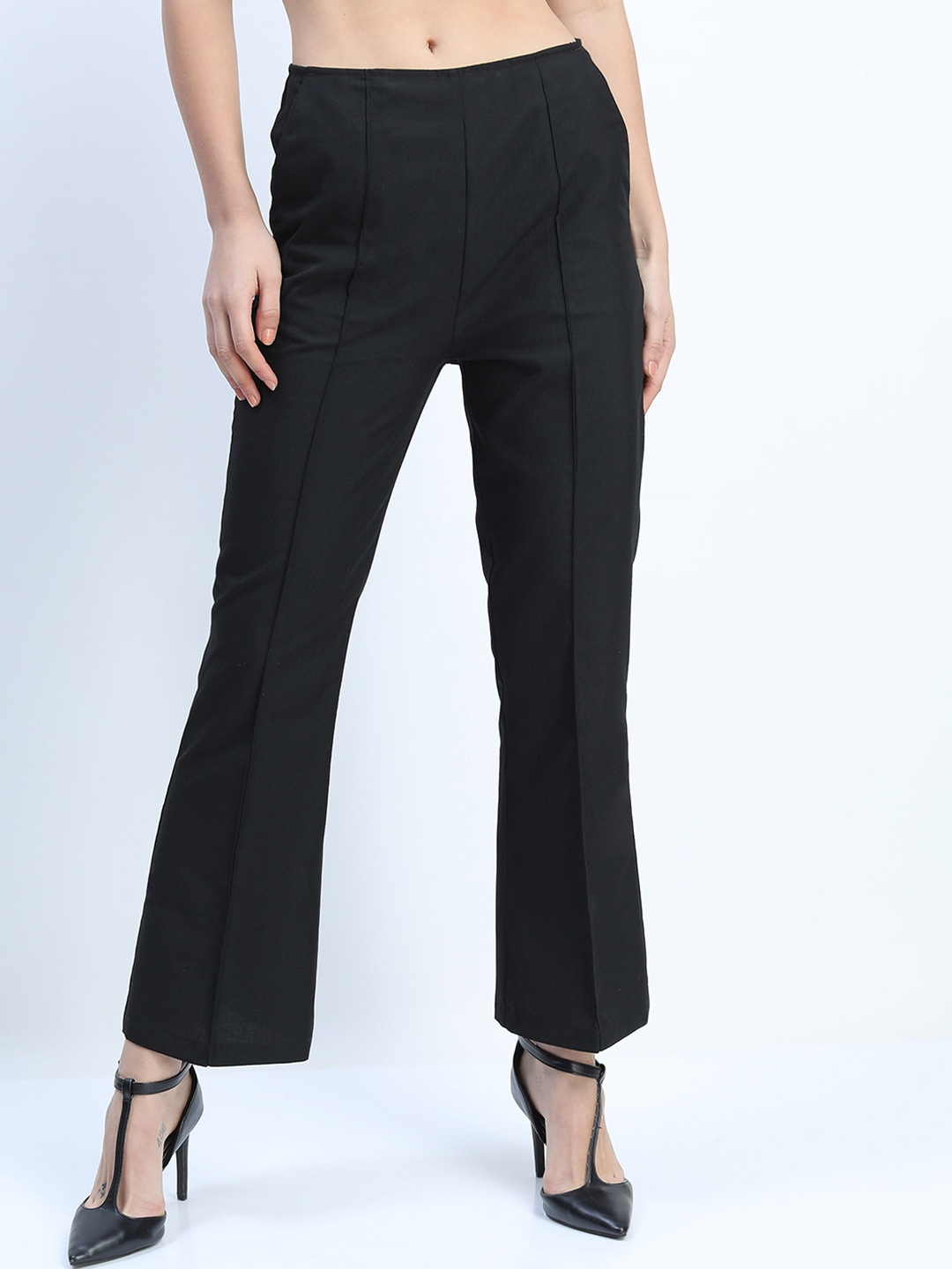 

Tokyo Talkies Women Flared Low-Rise Trousers, Black