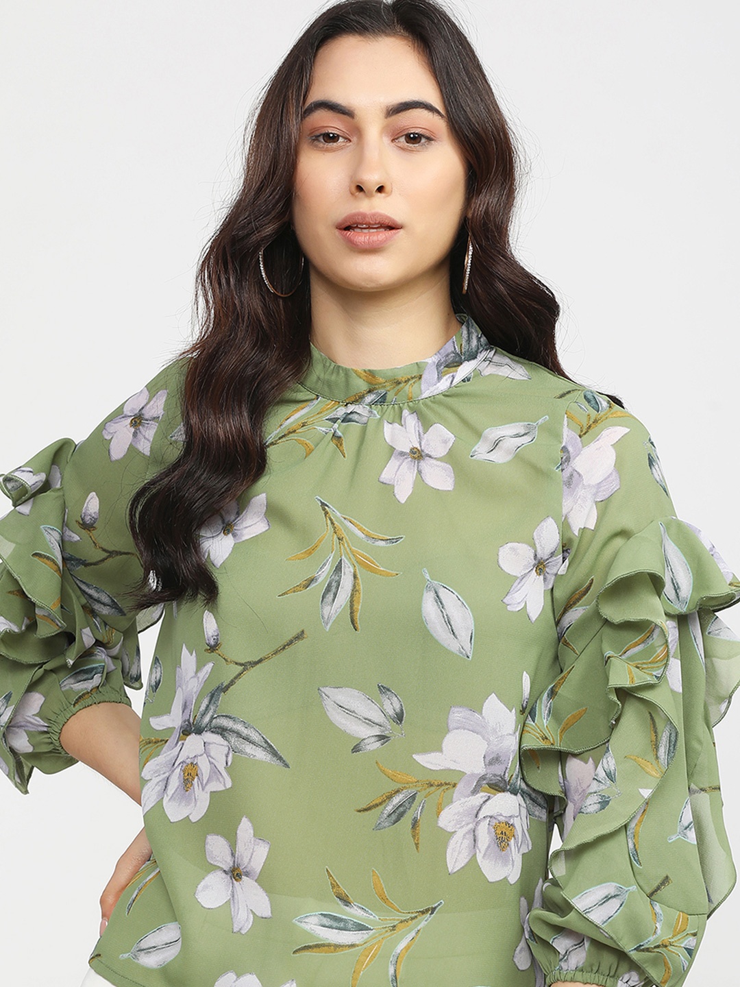 

Tokyo Talkies Women Floral Printed Round Neck Top, Green