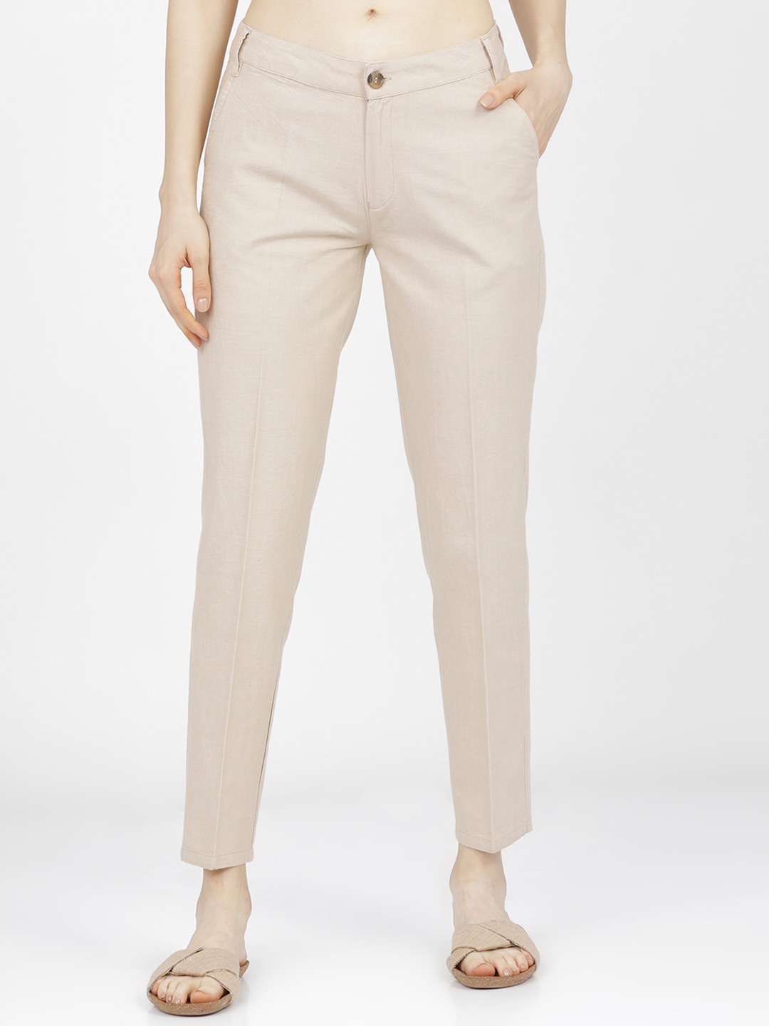 

Tokyo Talkies Women Tapered Fit Trousers, Beige