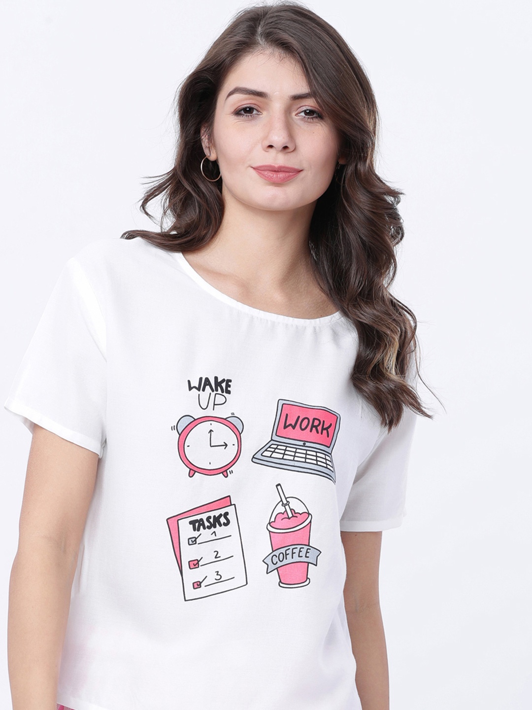 

Tokyo Talkies Women Graphic Printed Round Neck T-shirt, White