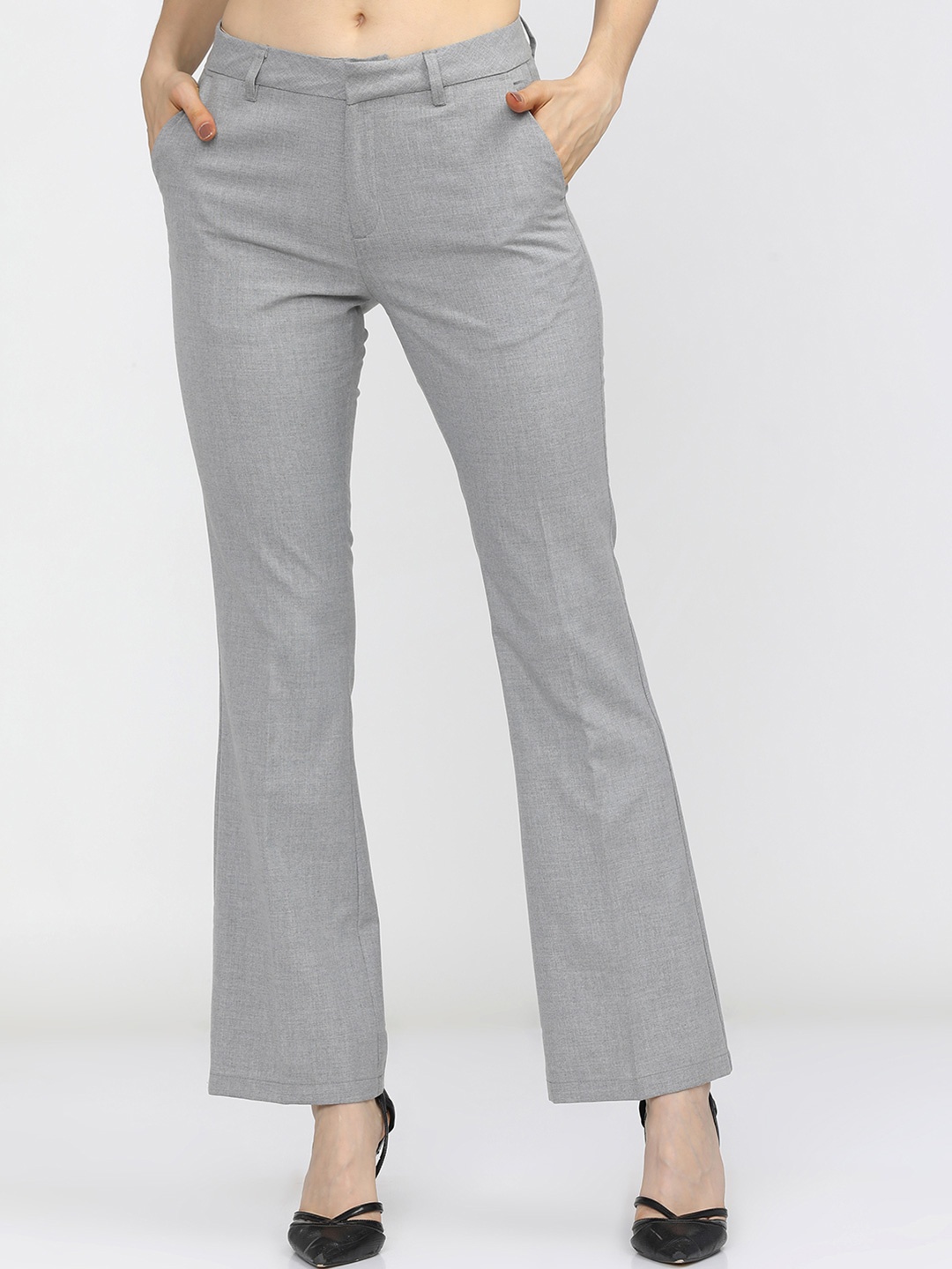 

Tokyo Talkies Women Straight Fit Pleated Trousers, Grey