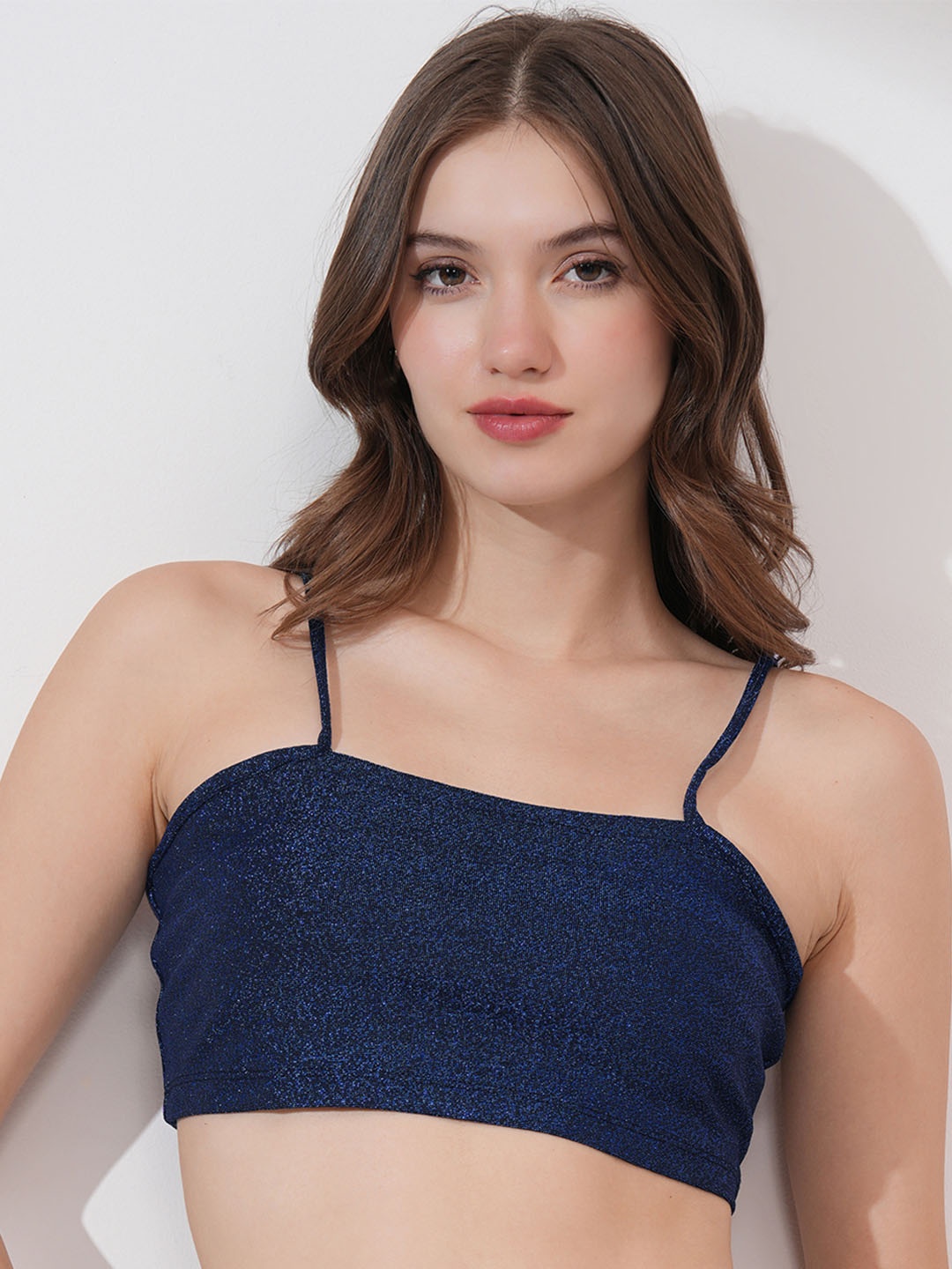 

Tokyo Talkies Women Shimmer Shoulder Straps Top, Black