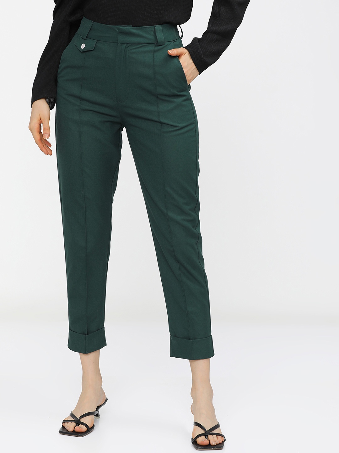 

Tokyo Talkies Women Tapered Fit Trousers, Green