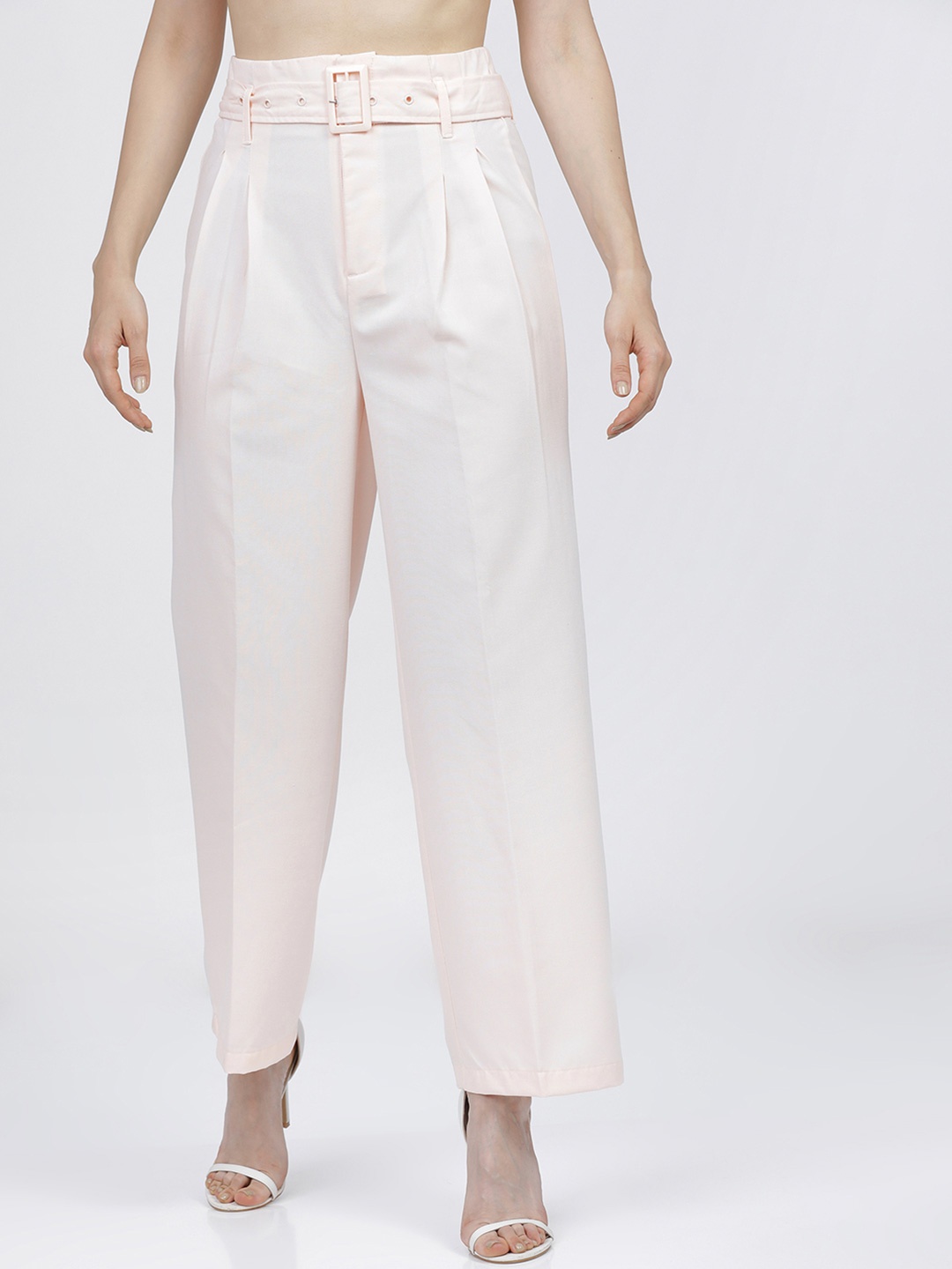 

Tokyo Talkies Women High-Rise Parallel Trousers, Pink