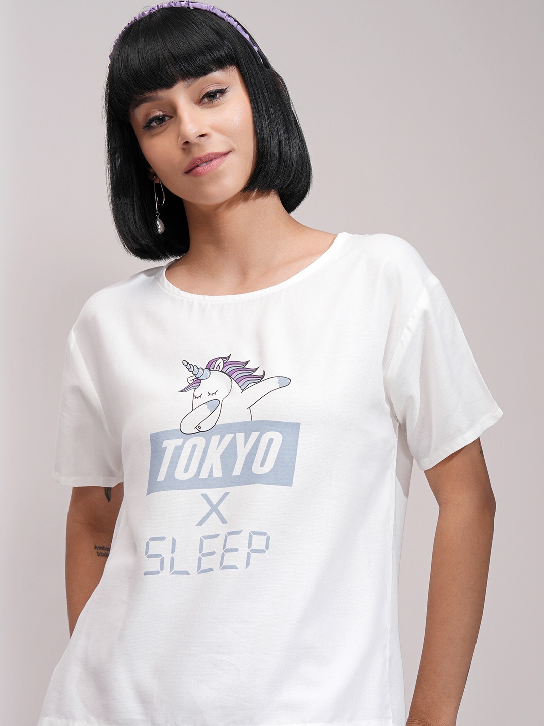 

Tokyo Talkies Women Graphic Printed Round Neck T-shirt, White