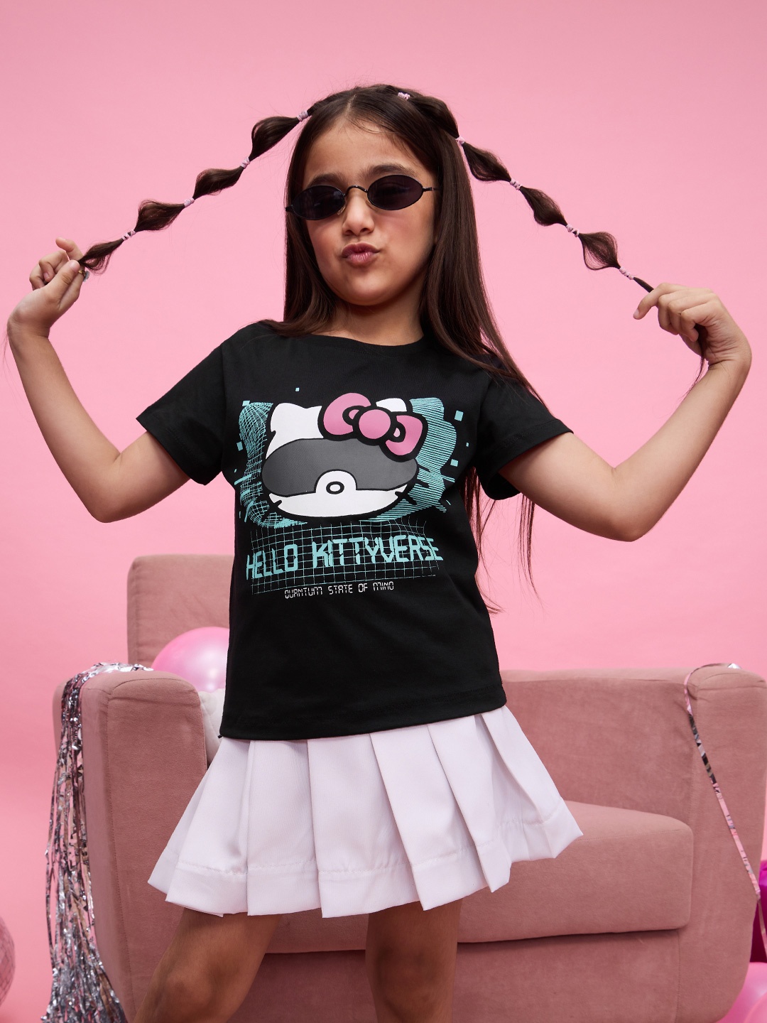 

The Souled Store Girls Graphic Printed Round Neck Cotton T-Shirt, Black