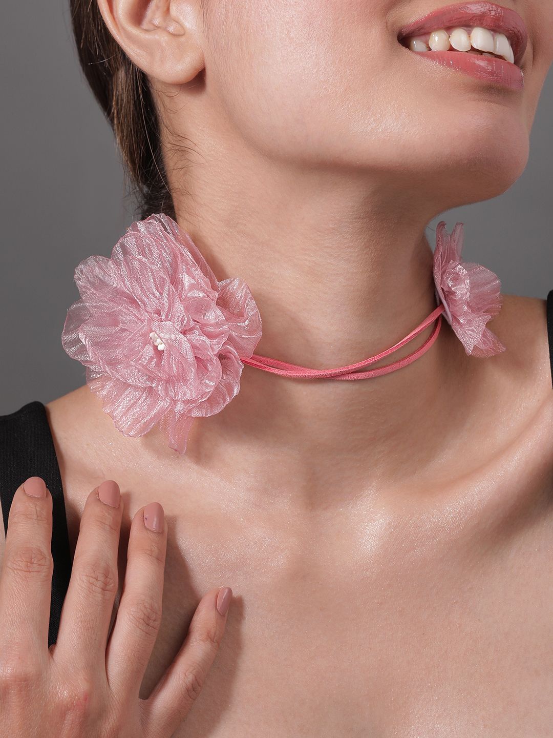 

Rubans Charming Double Pink Floral Choker with Soft Rope Detailing - Stylish Jewelry