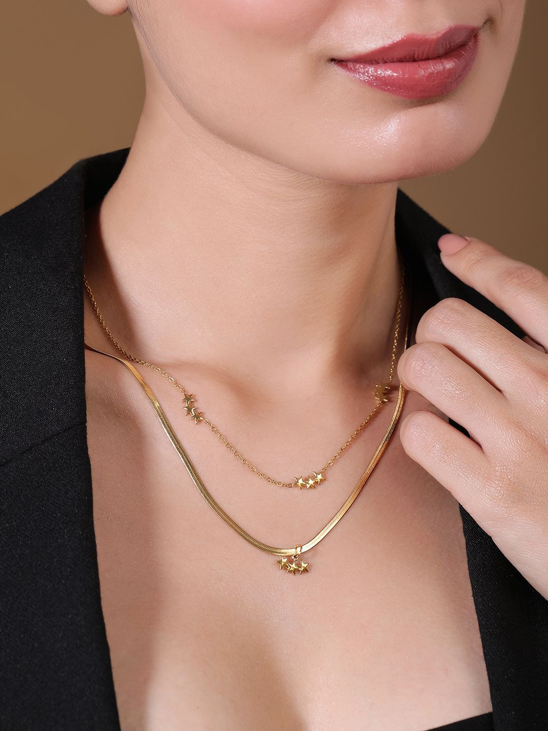 

Rubans 18KT Gold Plated Stainless Steel Tarnish-Free Waterproof Charm Layered Necklace