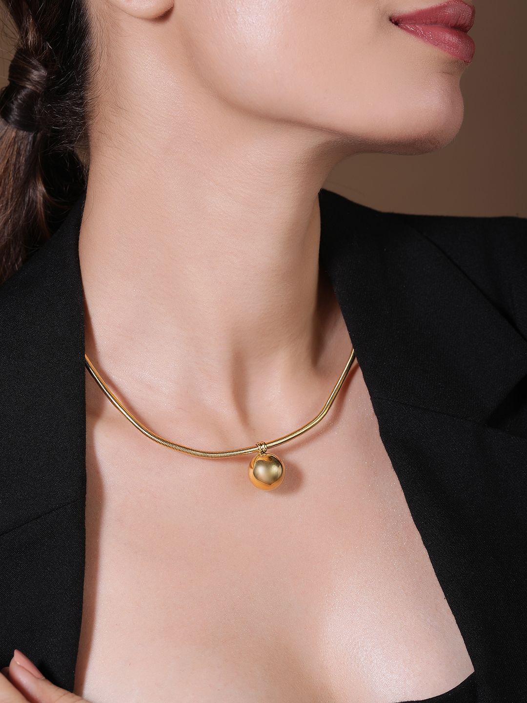 

Rubans 22K Gold Plated Stainless Steel TarnishFree Waterproof Demi-Fine Sphere Necklace