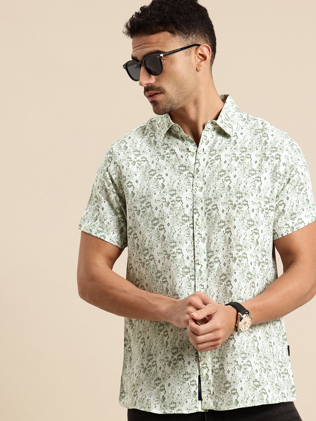 

Being Human Slim Fit Ethnic Printed Casual Shirt, White