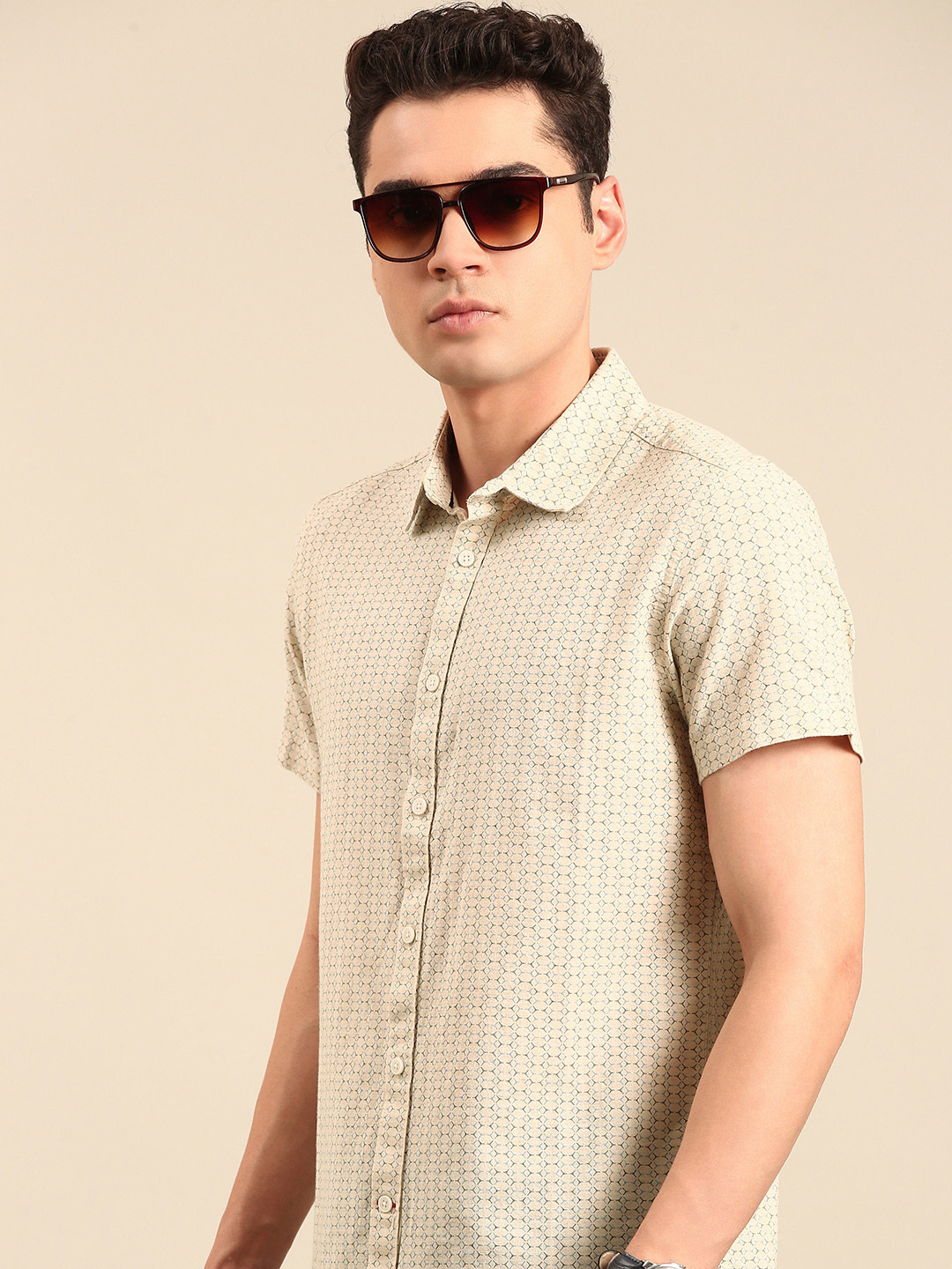 

Being Human Cotton Linen Slim Fit Opaque Printed Casual Shirt, Beige