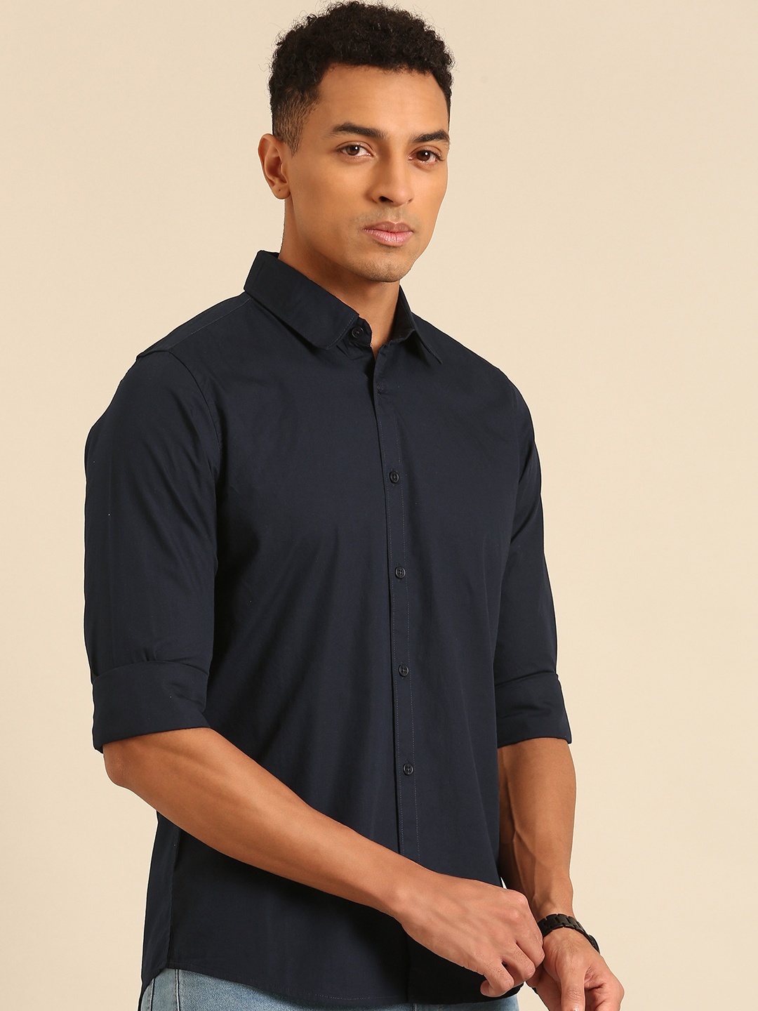 

Being Human Classic Slim Fit Pure Cotton Casual Shirt, Navy blue