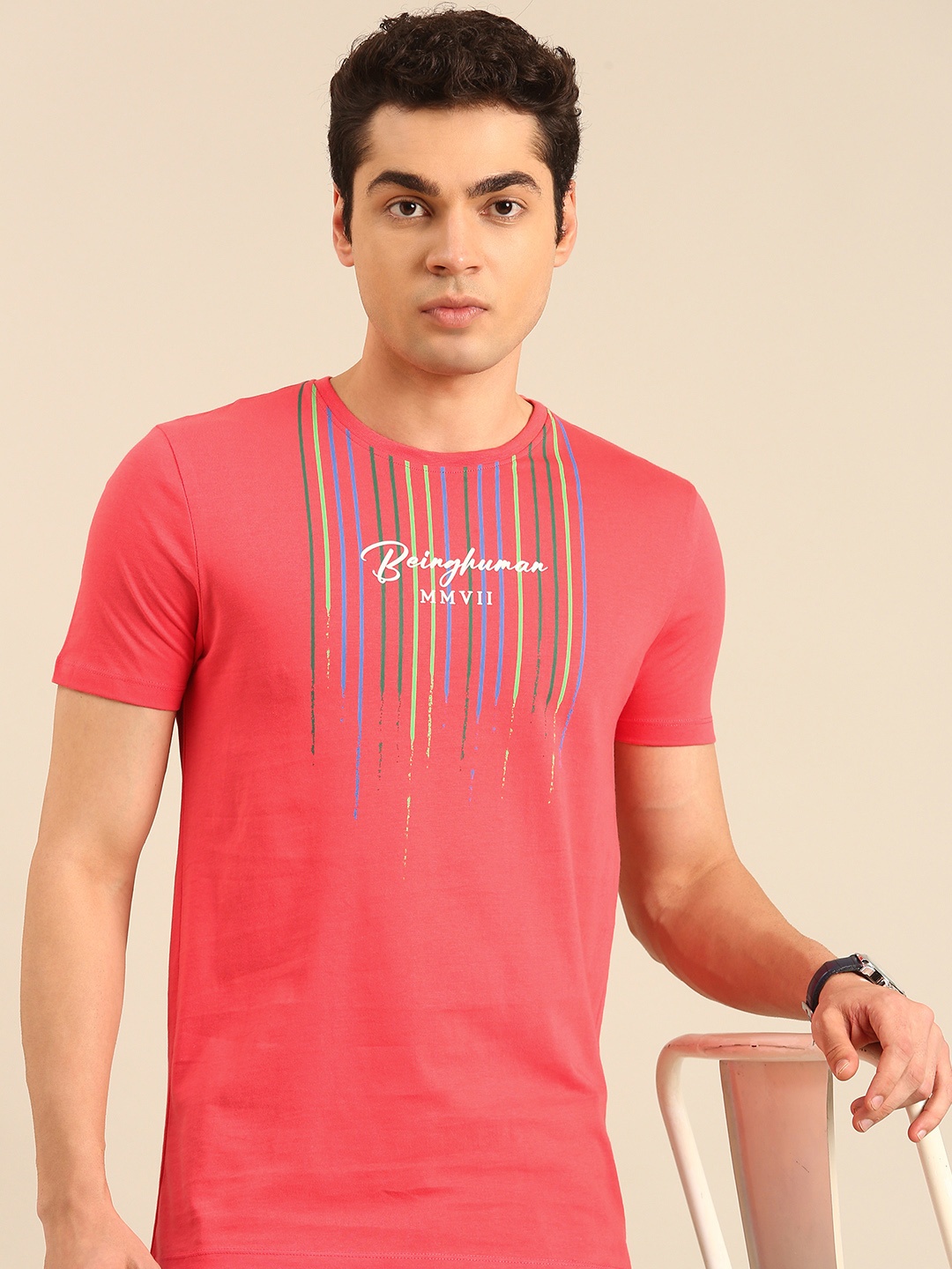 

Being Human Typography Printed Pure Cotton T-shirt, Coral