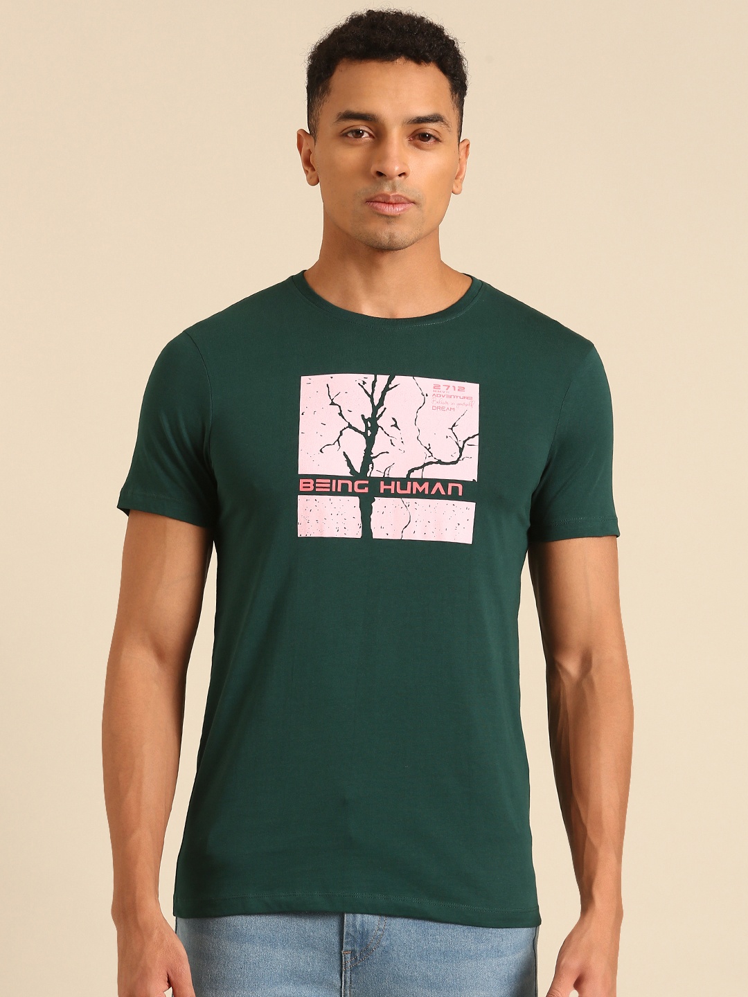 

Being Human Printed Pure Cotton T-shirt, Green