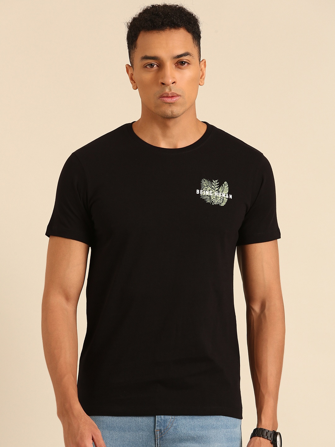 

Being Human Pure Cotton Brand Logo Printed T-shirt, Black