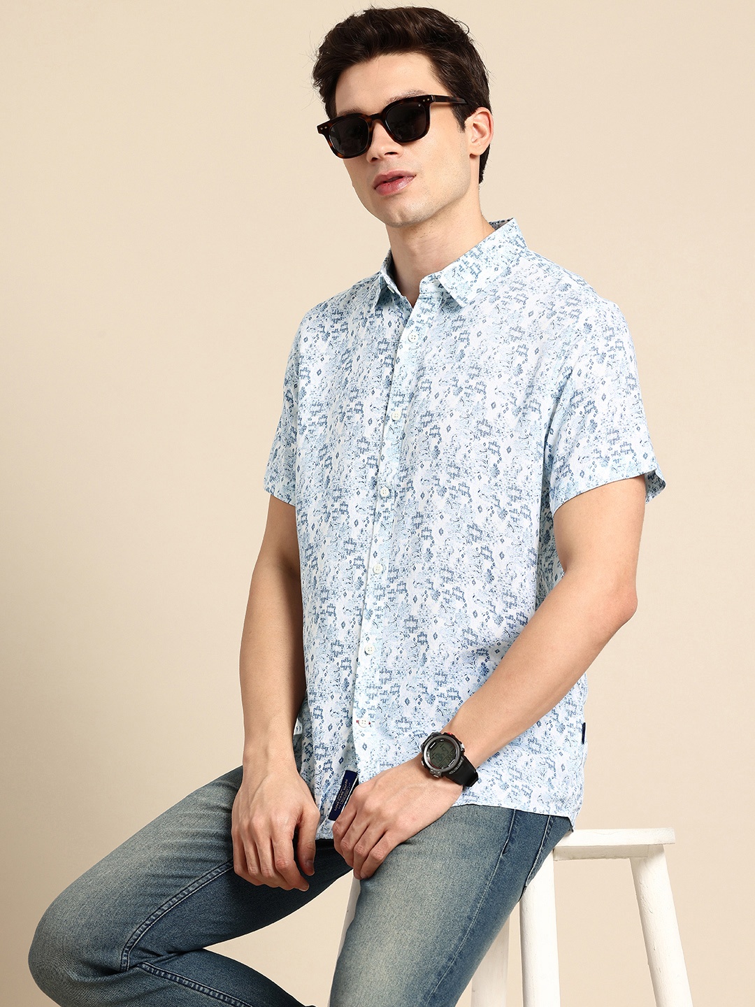 

Being Human Pure Cotton Slim Fit Ethnic Motifs Printed Casual Shirt, Blue