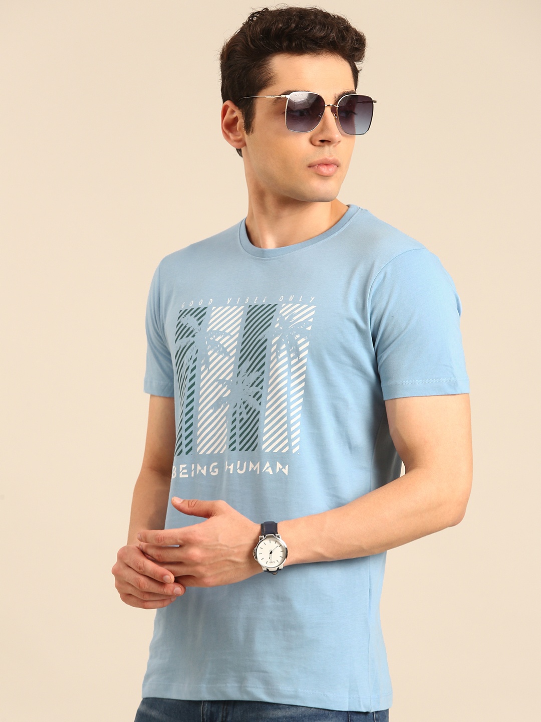 

Being Human Printed Pure Cotton T-shirt, Blue