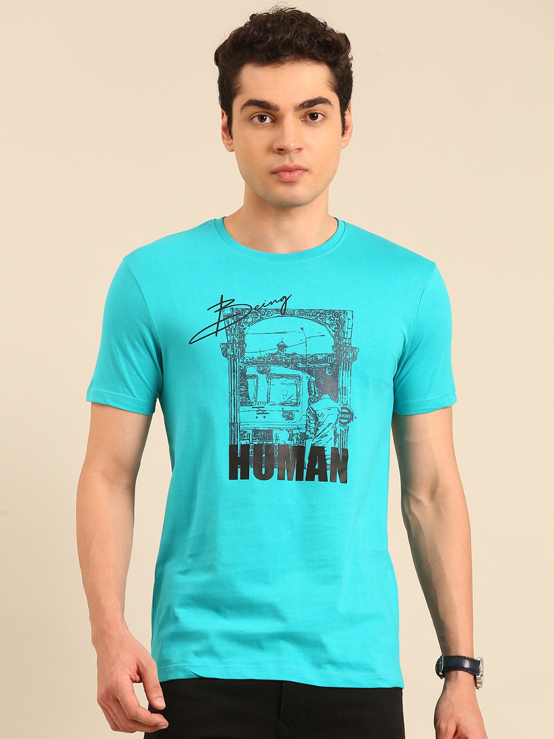 

Being Human Printed Pure Cotton T-shirt, Blue