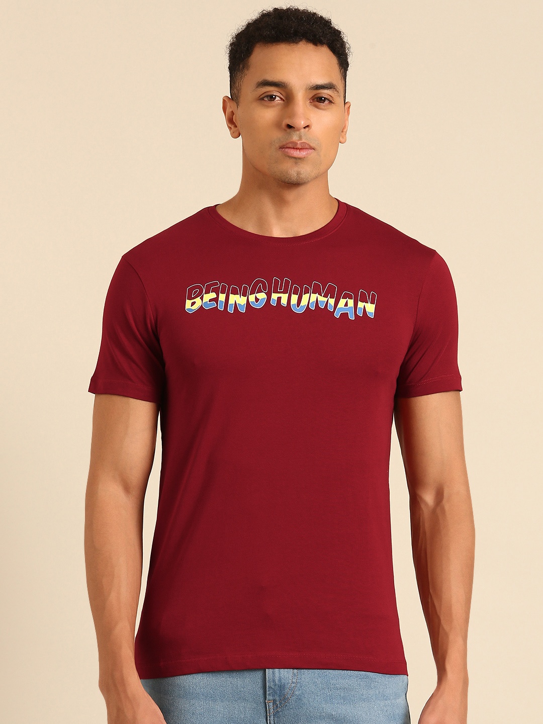 

Being Human Typography Printed Pure Cotton T-shirt, Red