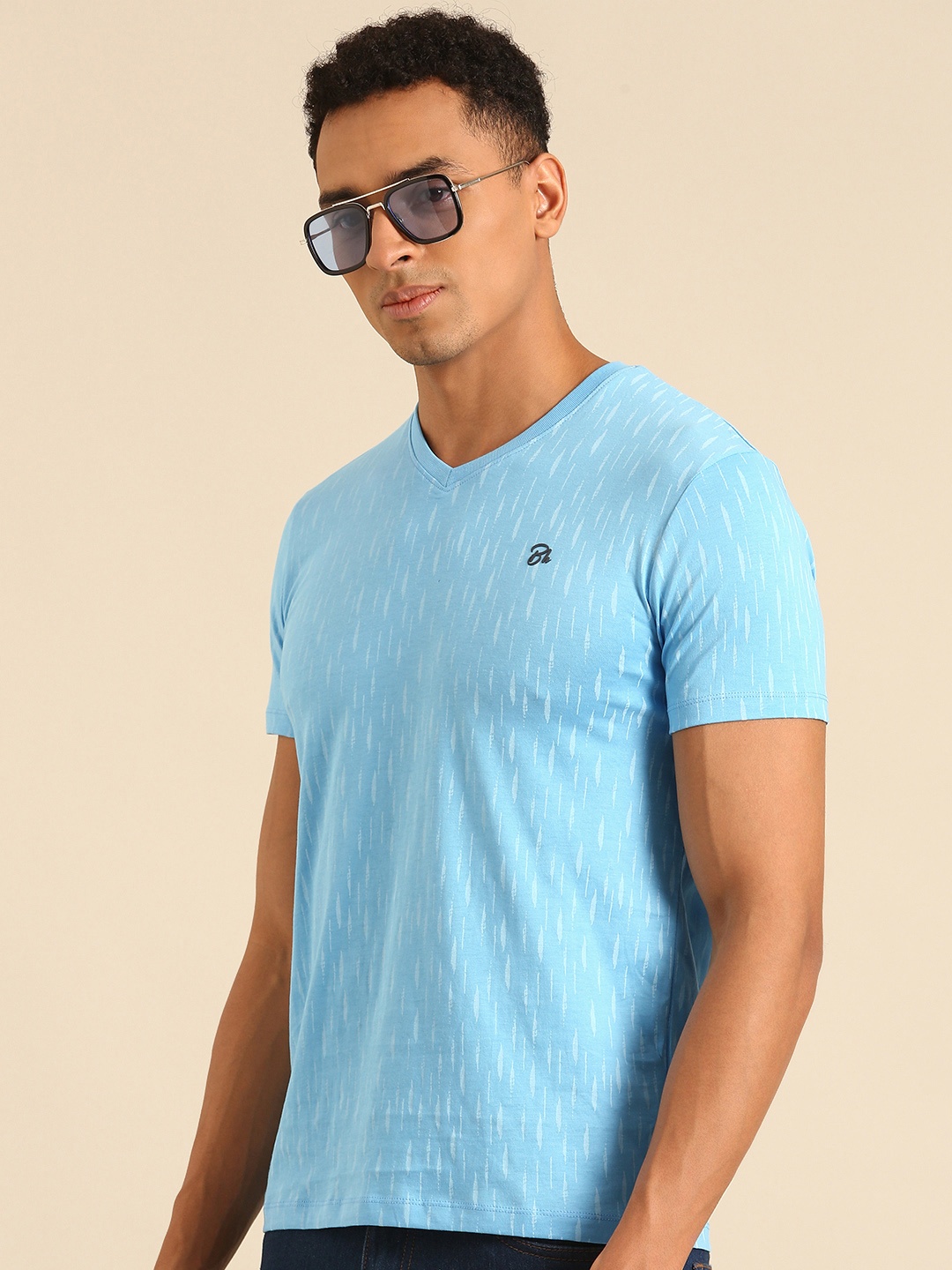

Being Human Printed V-Neck Pure Cotton T-shirt, Blue