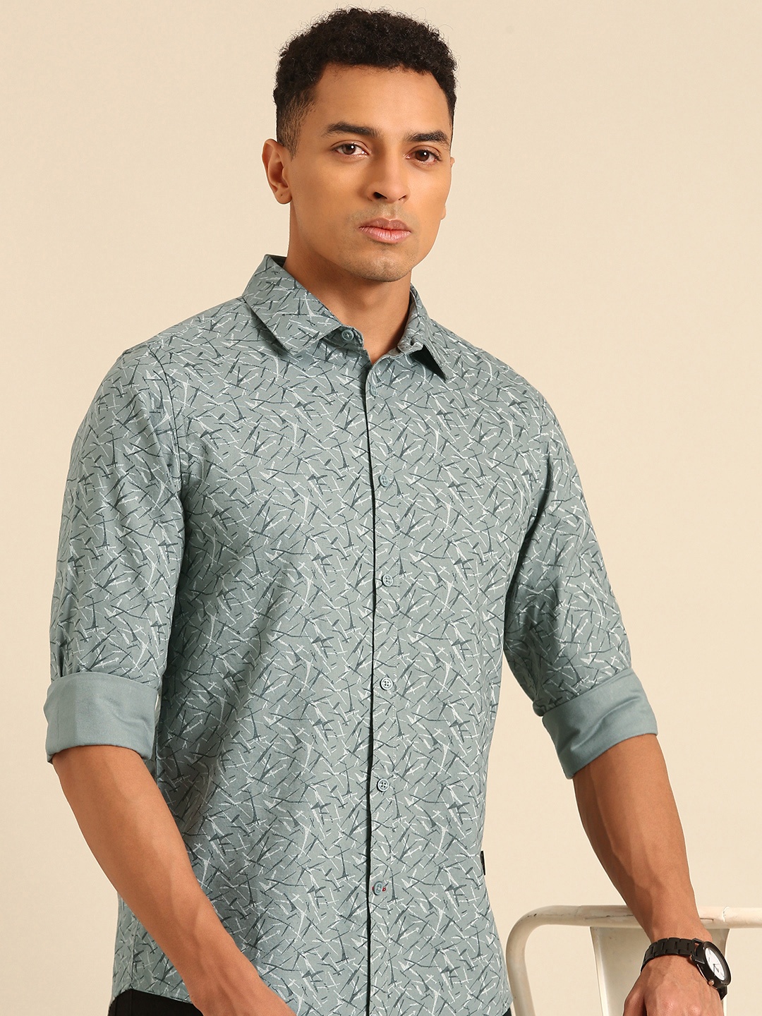 

Being Human Slim Fit Opaque Printed Pure Cotton Casual Shirt, Grey