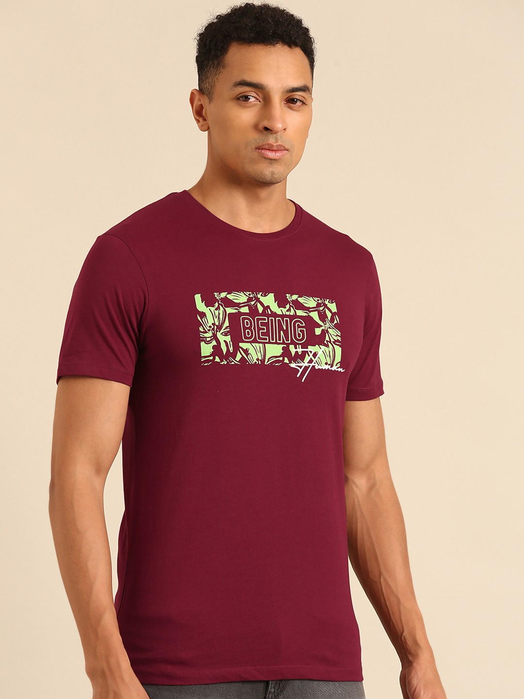 

Being Human Typography Printed Pure Cotton T-shirt, Red