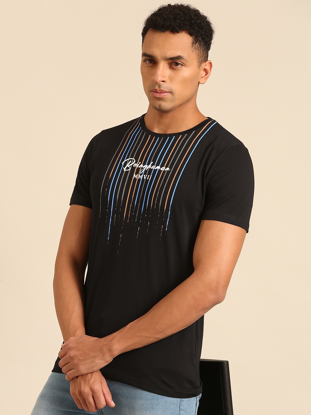 

Being Human Typography Printed Pure Cotton T-shirt, Black