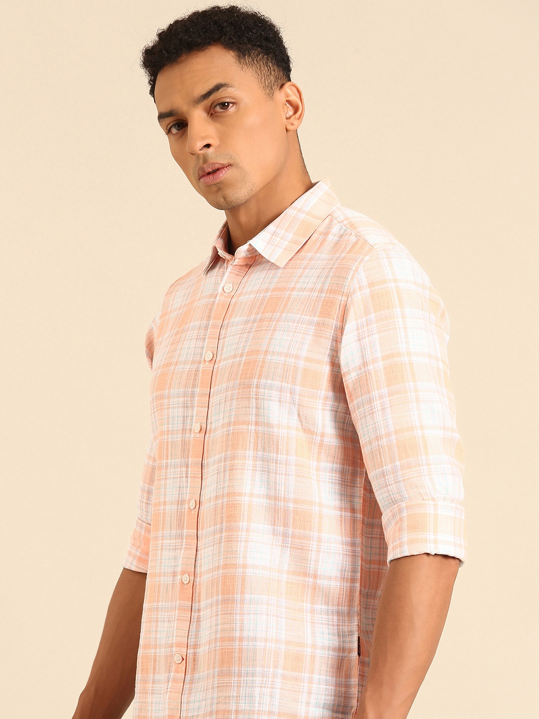 

Being Human Slim Fit Checked Pure Cotton Casual Shirt, Orange