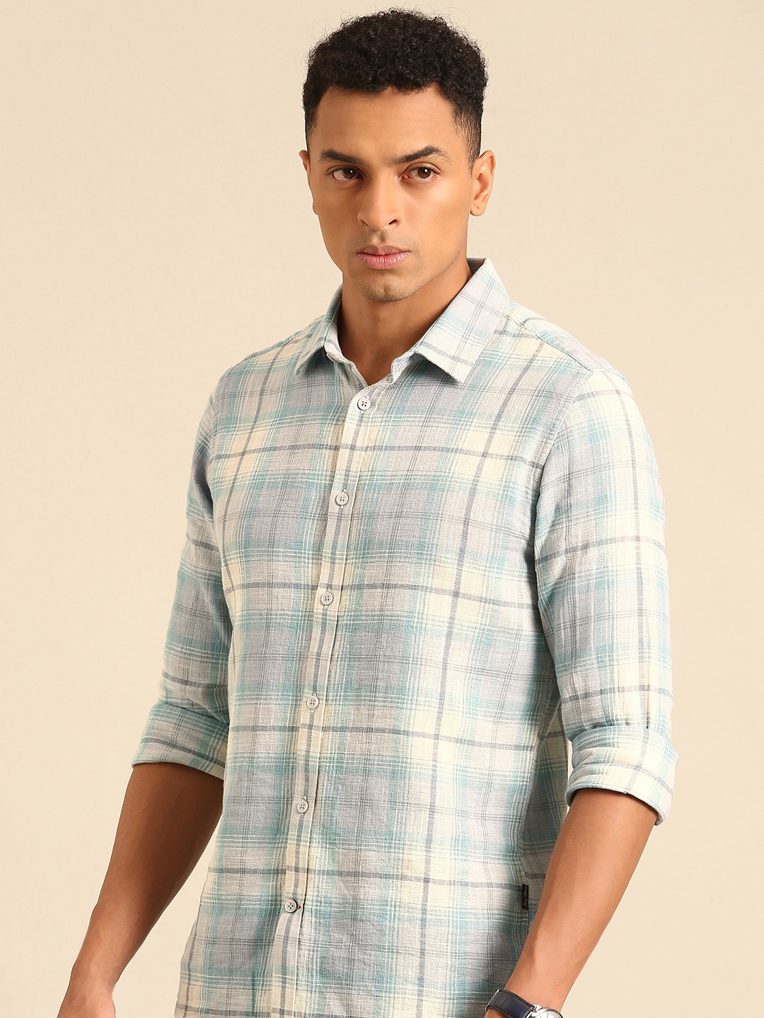

Being Human Slim Fit Checked Pure Cotton Casual Shirt, Blue