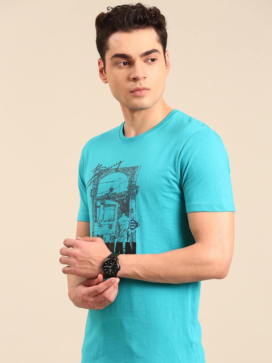 

Being Human Printed Pure Cotton T-shirt, Blue
