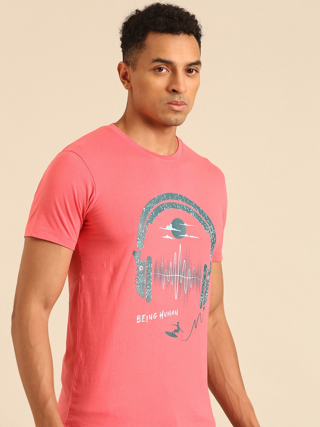 

Being Human Printed Pure Cotton T-shirt, Coral